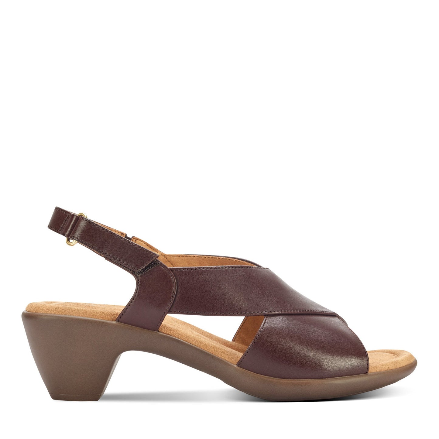 Easy Spirit Chantal Casual Heeled Sandals - Dark Brown Leather