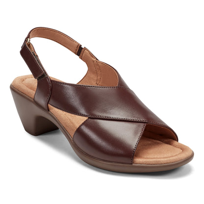 Easy Spirit Chantal Casual Heeled Sandals - Dark Brown Leather