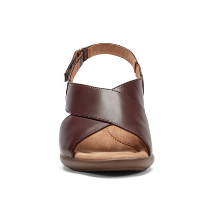 Easy Spirit Chantal Casual Heeled Sandals - Dark Brown Leather