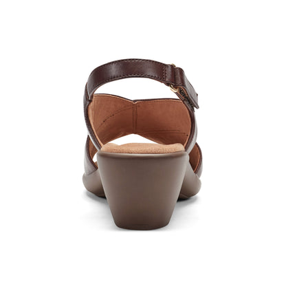 Easy Spirit Chantal Casual Heeled Sandals - Dark Brown Leather