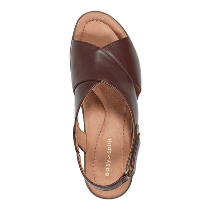 Easy Spirit Chantal Casual Heeled Sandals - Dark Brown Leather
