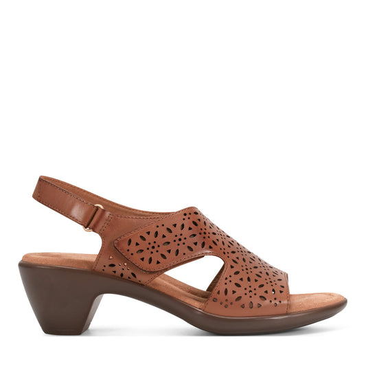 Easy Spirit Calix Heeled Sandals - Brown Leather