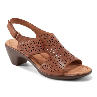 Easy Spirit Calix Heeled Sandals - Brown Leather