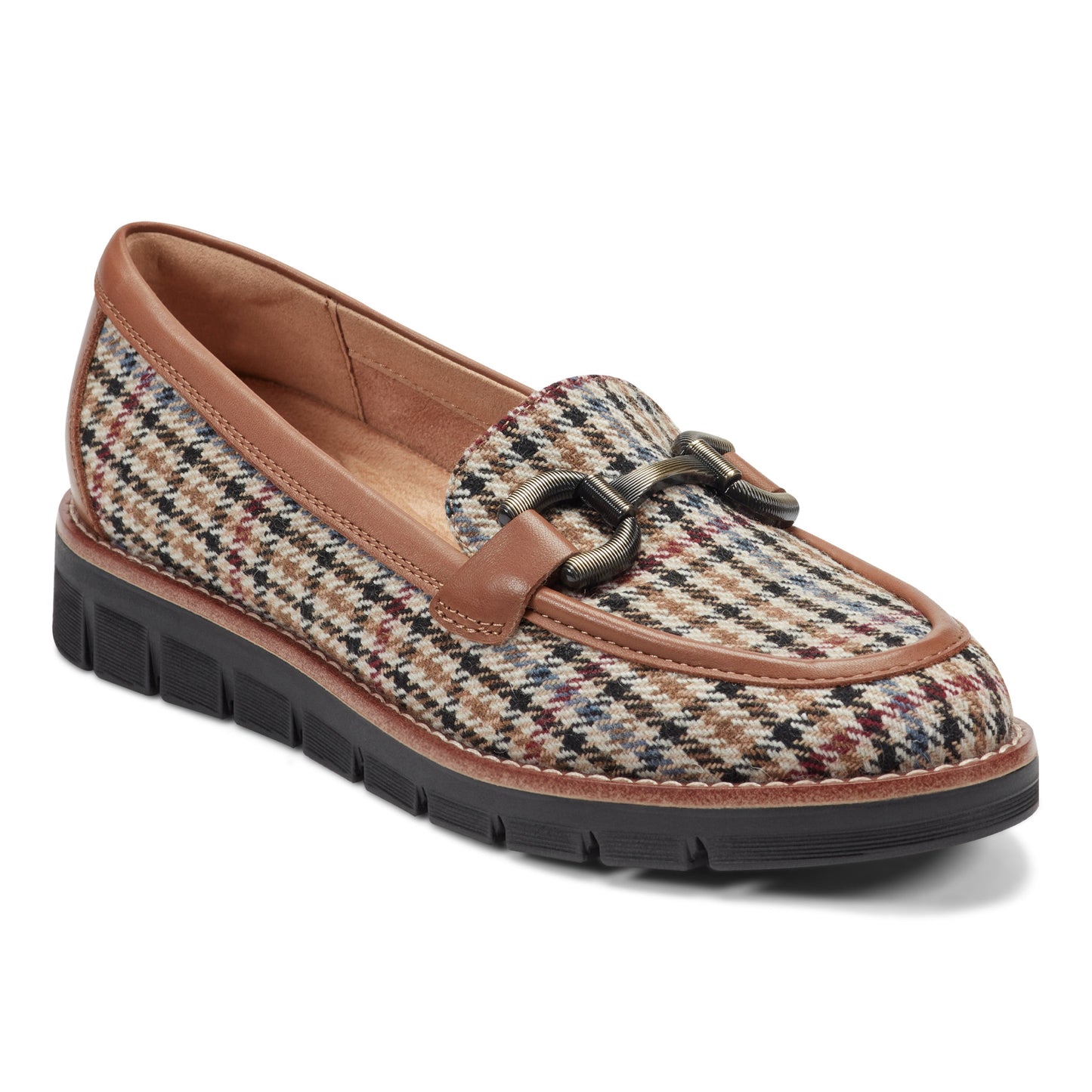 Easy Spirit Vivy Tailored Loafers - Brown Multi Houndstooth