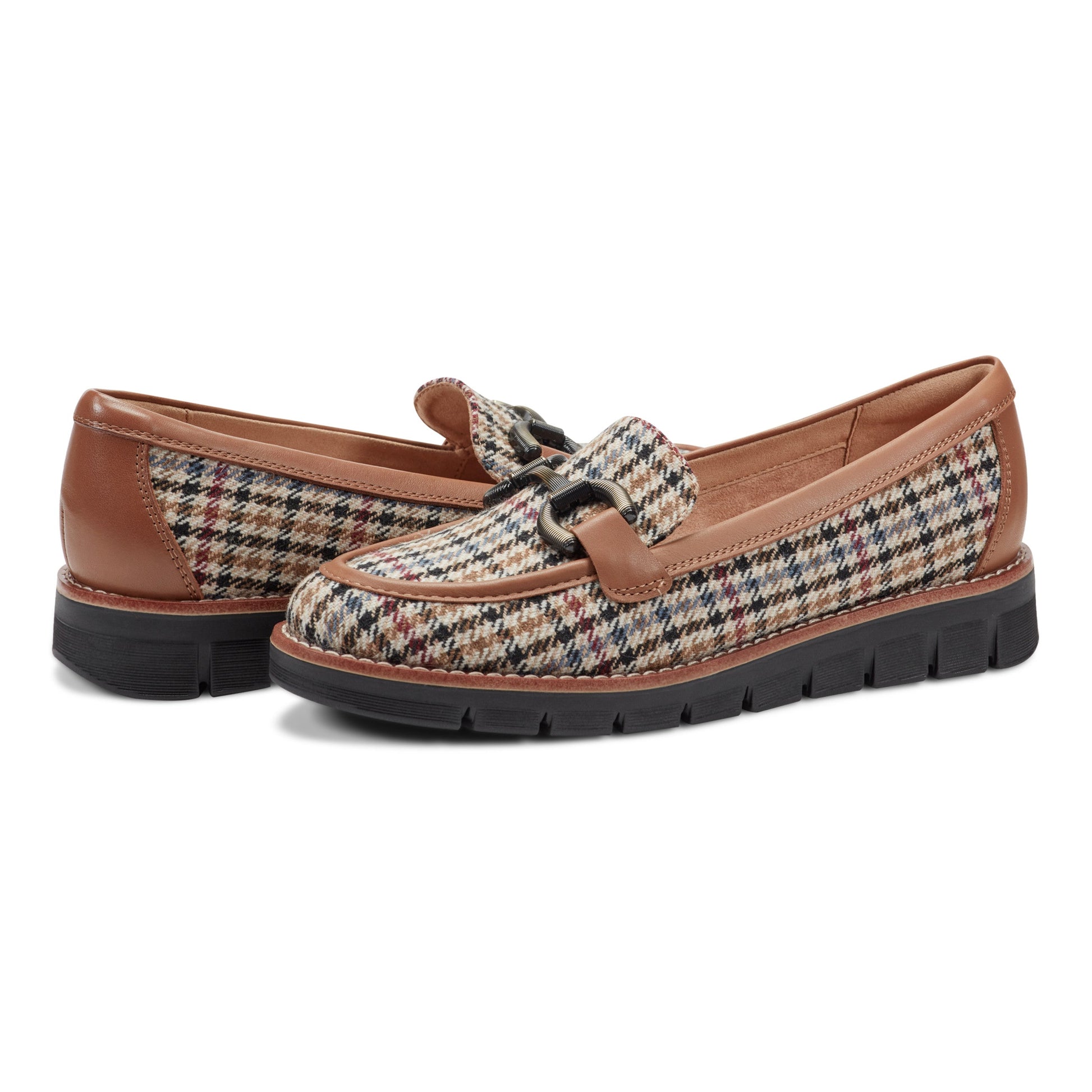 Easy Spirit Vivy Tailored Loafers - Brown Multi Houndstooth