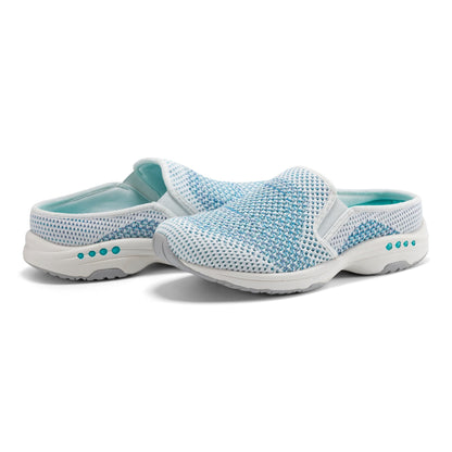 Easy Spirit Takeknit Eco Clogs - White/Blue Knit