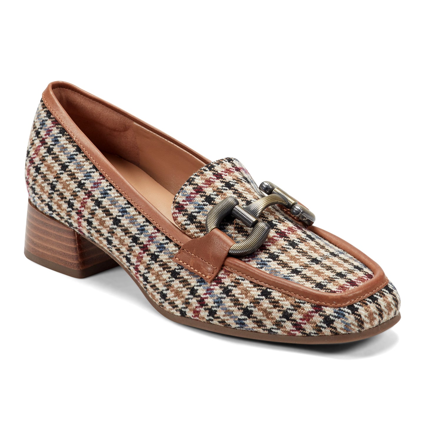 Easy Spirit Franny Dress Loafers - Brown Multi Houndstooth