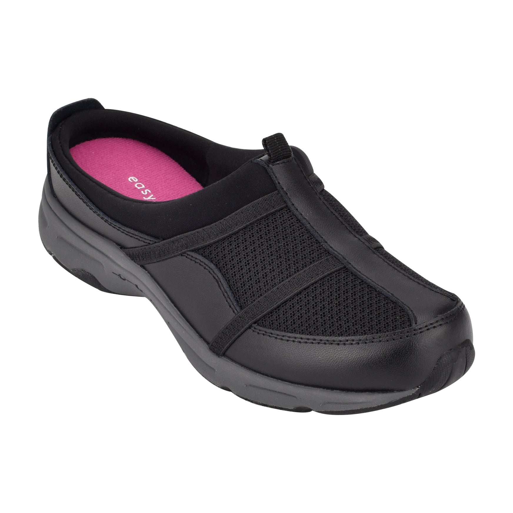 Easy Spirit Argyle Mesh Clogs - Black Leather