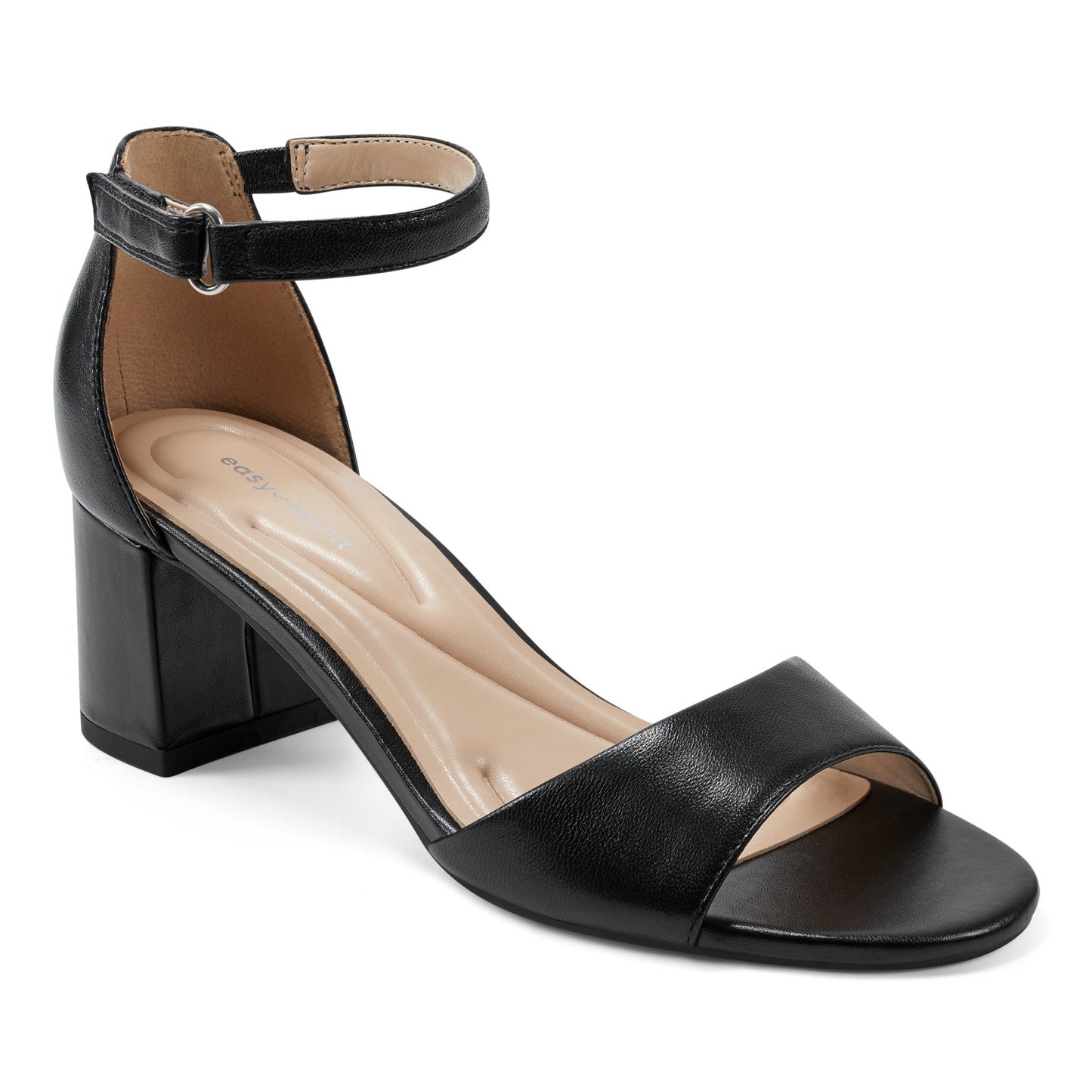 Easy Spirit Daven Ankle Strap Heeled Sandals - Black Leather