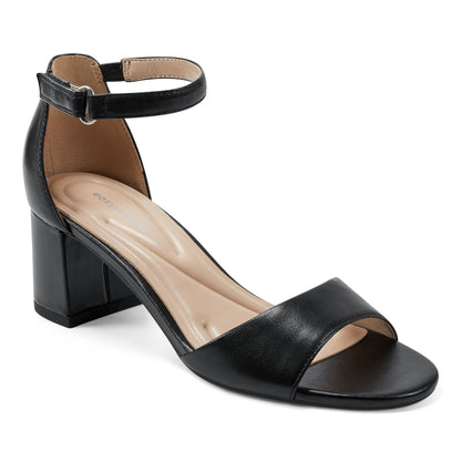 Easy Spirit Daven Ankle Strap Heeled Sandals - Black Leather