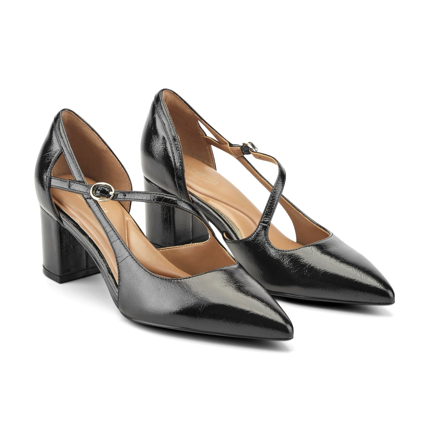 Easy Spirit Nerina Asymmetrical Block Heel Pumps - Black Leather