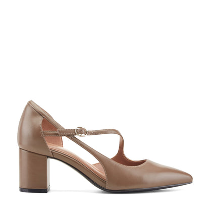 Easy Spirit Nerina Asymmetrical Block Heel Pumps - Taupe Leather