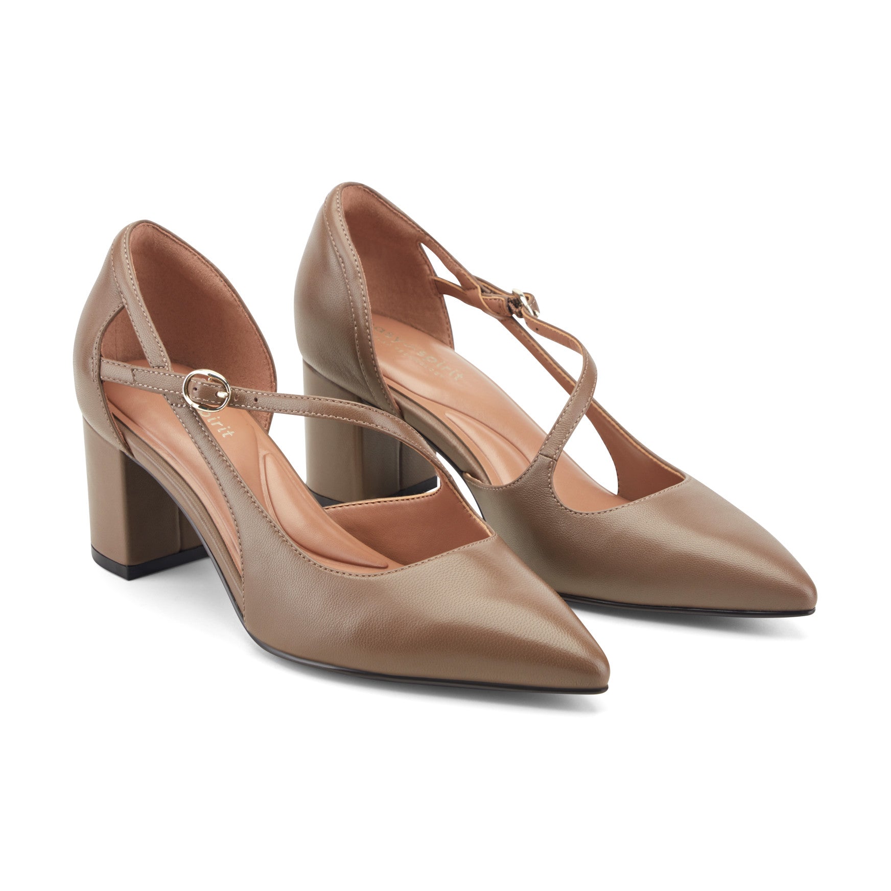 Easy Spirit Nerina Asymmetrical Block Heel Pumps - Taupe Leather