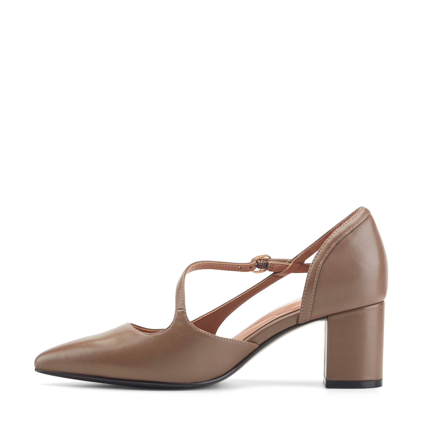 Easy Spirit Nerina Asymmetrical Block Heel Pumps - Taupe Leather