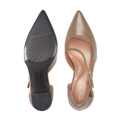 Easy Spirit Nerina Asymmetrical Block Heel Pumps - Taupe Leather