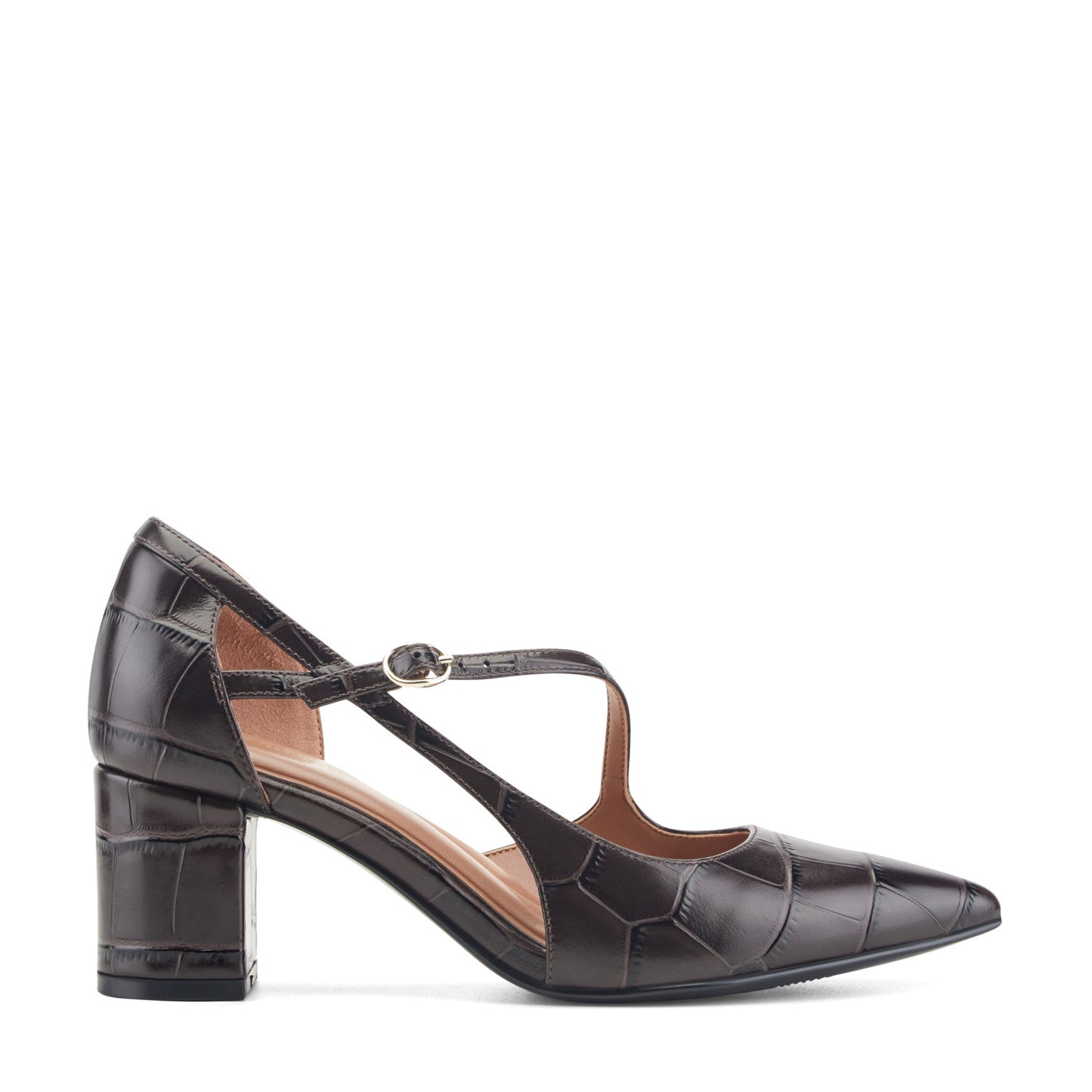 Easy Spirit Nerina Asymmetrical Block Heel Pumps - Dark Brown Croco Leather