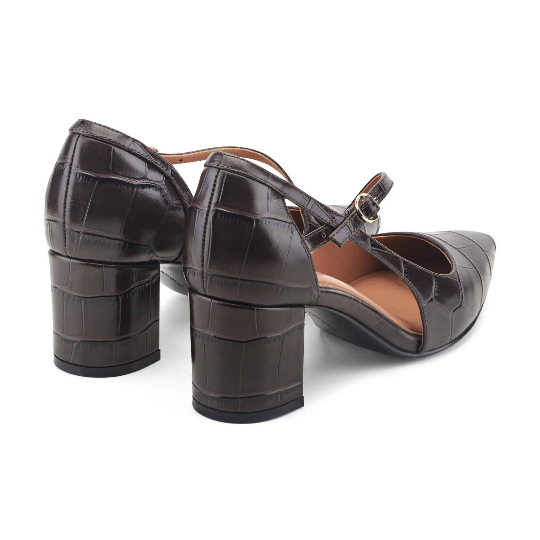 Easy Spirit Nerina Asymmetrical Block Heel Pumps - Dark Brown Croco Leather