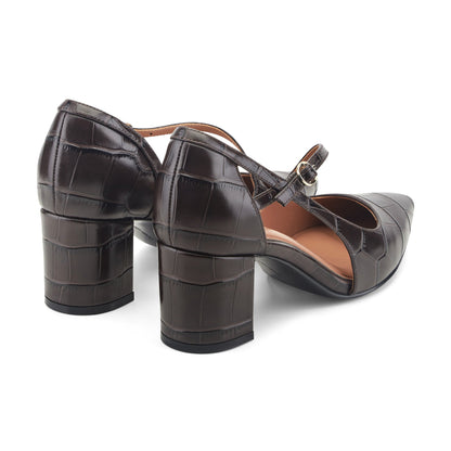 Easy Spirit Nerina Asymmetrical Block Heel Pumps - Dark Brown Croco Leather