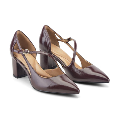 Easy Spirit Nerina Asymmetrical Block Heel Pumps - Burgundy Leather