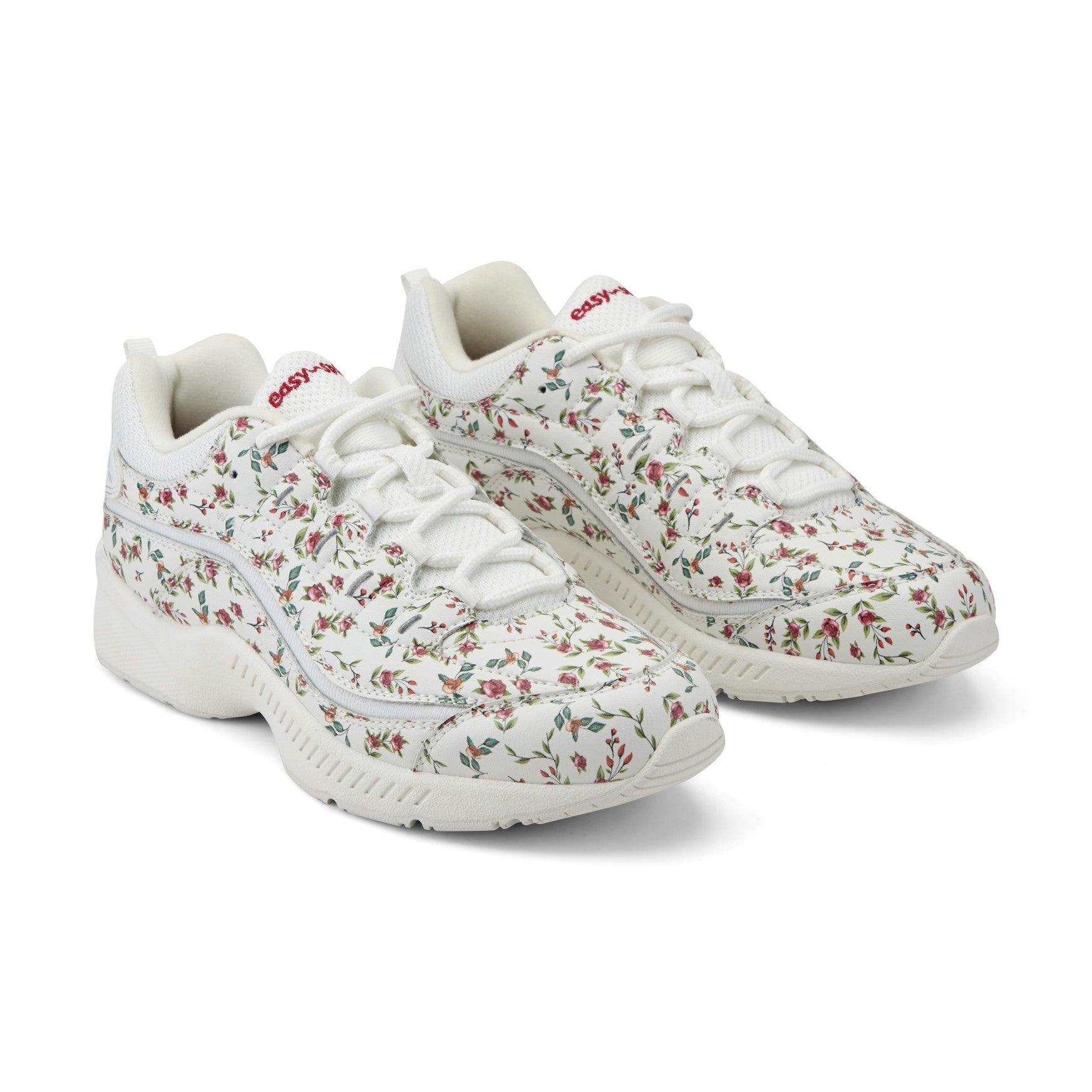 Easy Spirit Romy Walking Shoes - White/Pink Floral