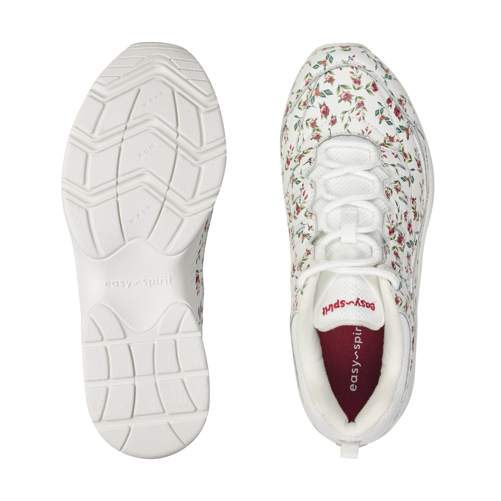 Easy Spirit Romy Walking Shoes - White/Pink Floral