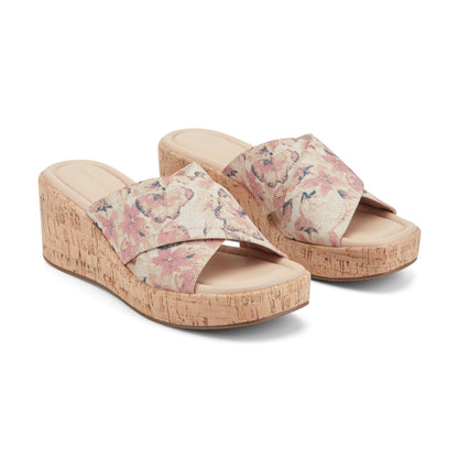 Easy Spirit Fawn Slip On Wedge Sandals - Light Pink Floral