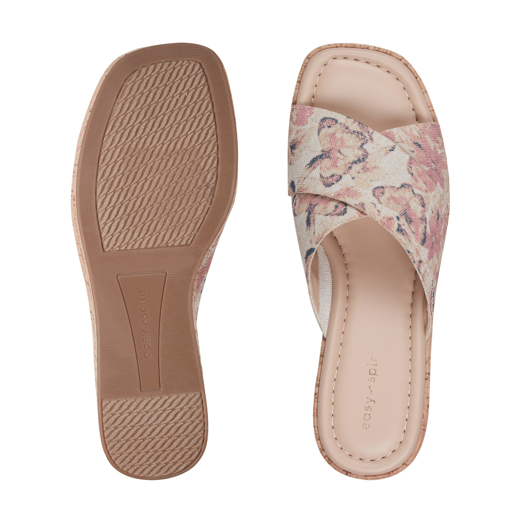 Easy Spirit Fawn Slip On Wedge Sandals - Light Pink Floral