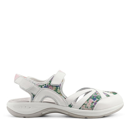 Easy Spirit Splash Flat Hiking Sandals - White Leather Floral Print