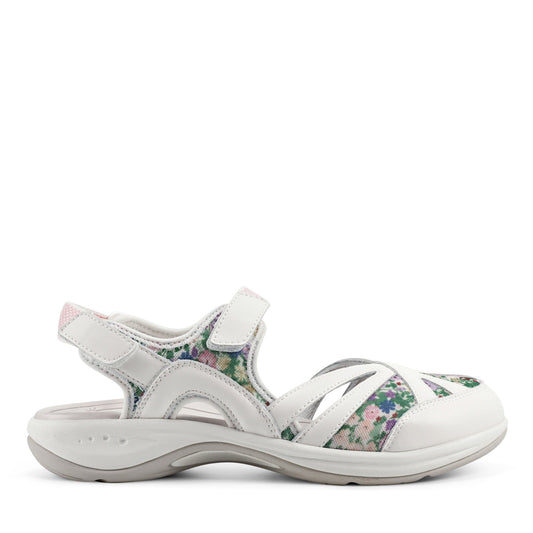Easy Spirit Splash Flat Hiking Sandals - White Leather Floral Print