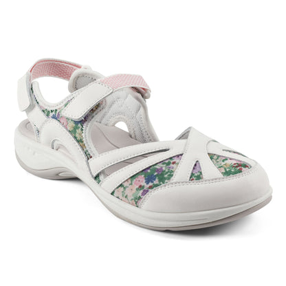 Easy Spirit Splash Flat Hiking Sandals - White Leather Floral Print