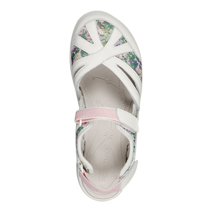 Easy Spirit Splash Flat Hiking Sandals - White Leather Floral Print