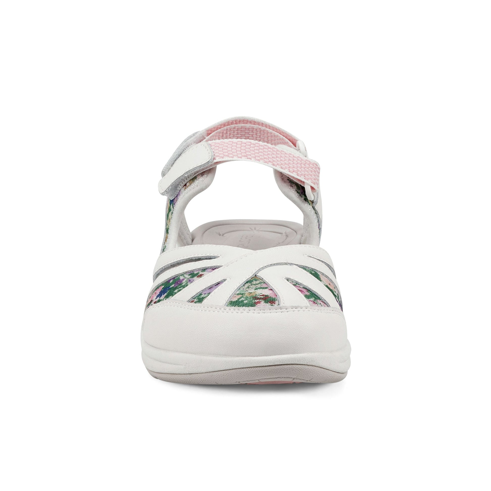 Easy Spirit Splash Flat Hiking Sandals - White Leather Floral Print