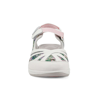 Easy Spirit Splash Flat Hiking Sandals - White Leather Floral Print