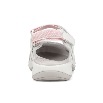 Easy Spirit Splash Flat Hiking Sandals - White Leather Floral Print