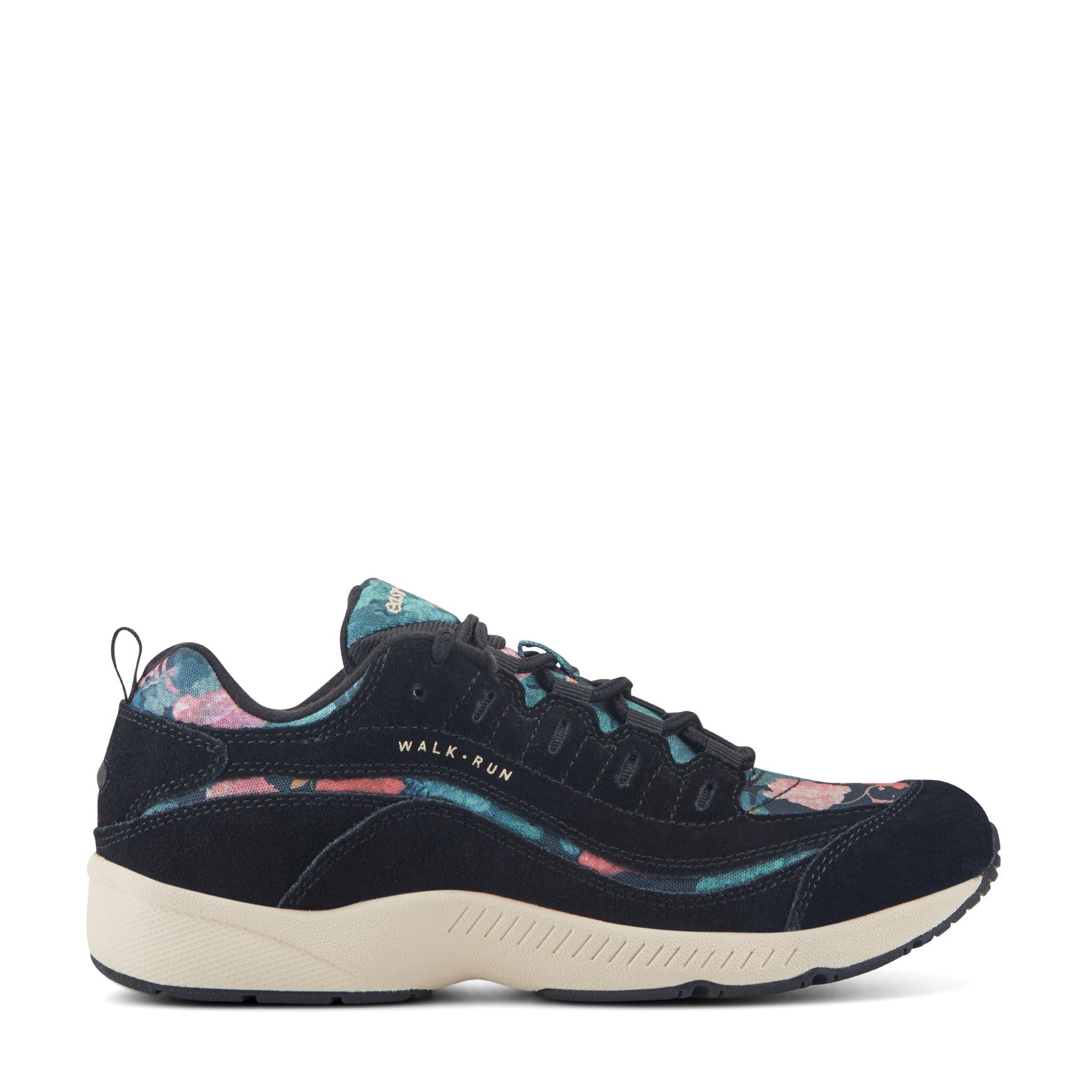 Easy Spirit Romy Walking Shoes - Black Suede/Floral