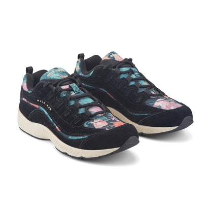 Easy Spirit Romy Walking Shoes - Black Suede/Floral