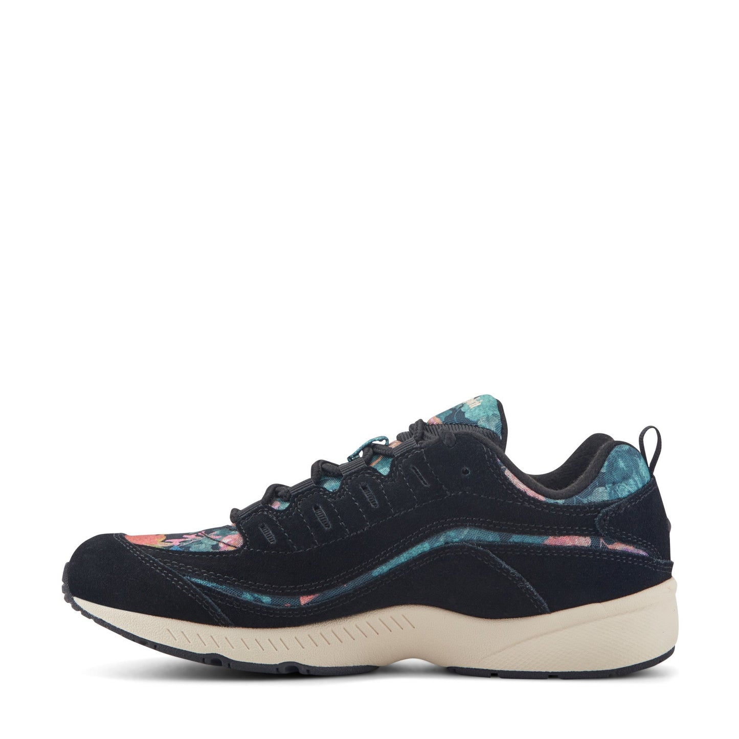 Easy Spirit Romy Walking Shoes - Black Suede/Floral