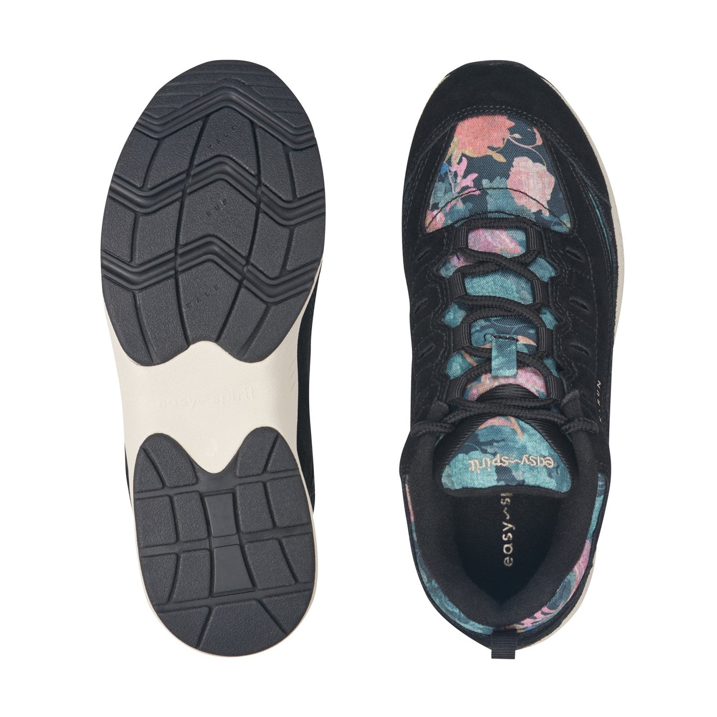 Easy Spirit Romy Walking Shoes - Black Suede/Floral