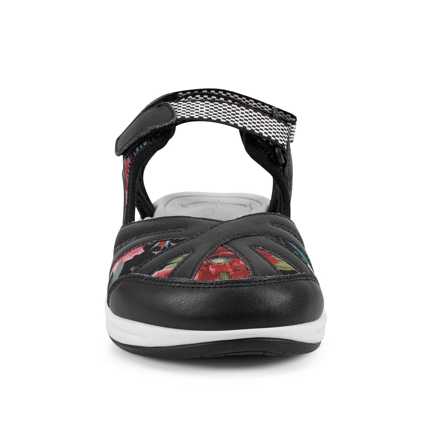 Easy Spirit Splash Flat Hiking Sandals - Black Leather Floral Print