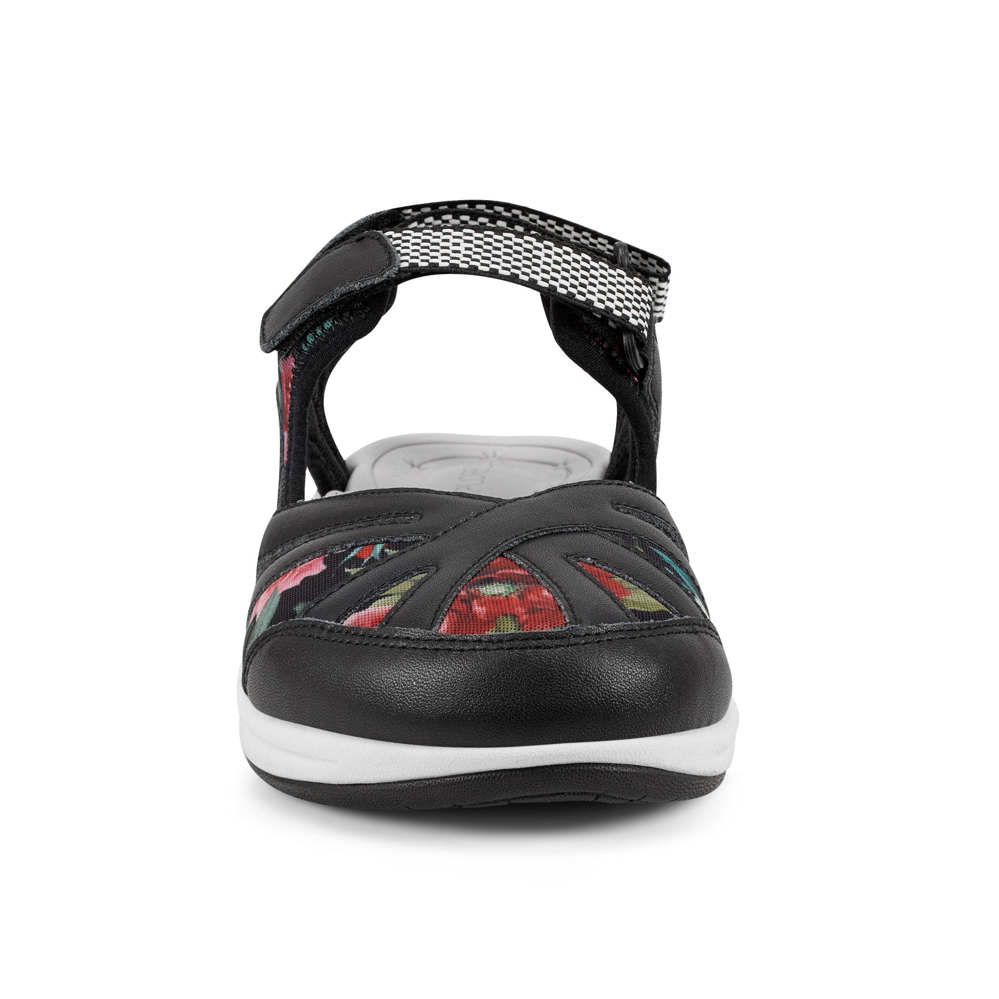 Easy Spirit Splash Flat Hiking Sandals - Black Leather Floral Print