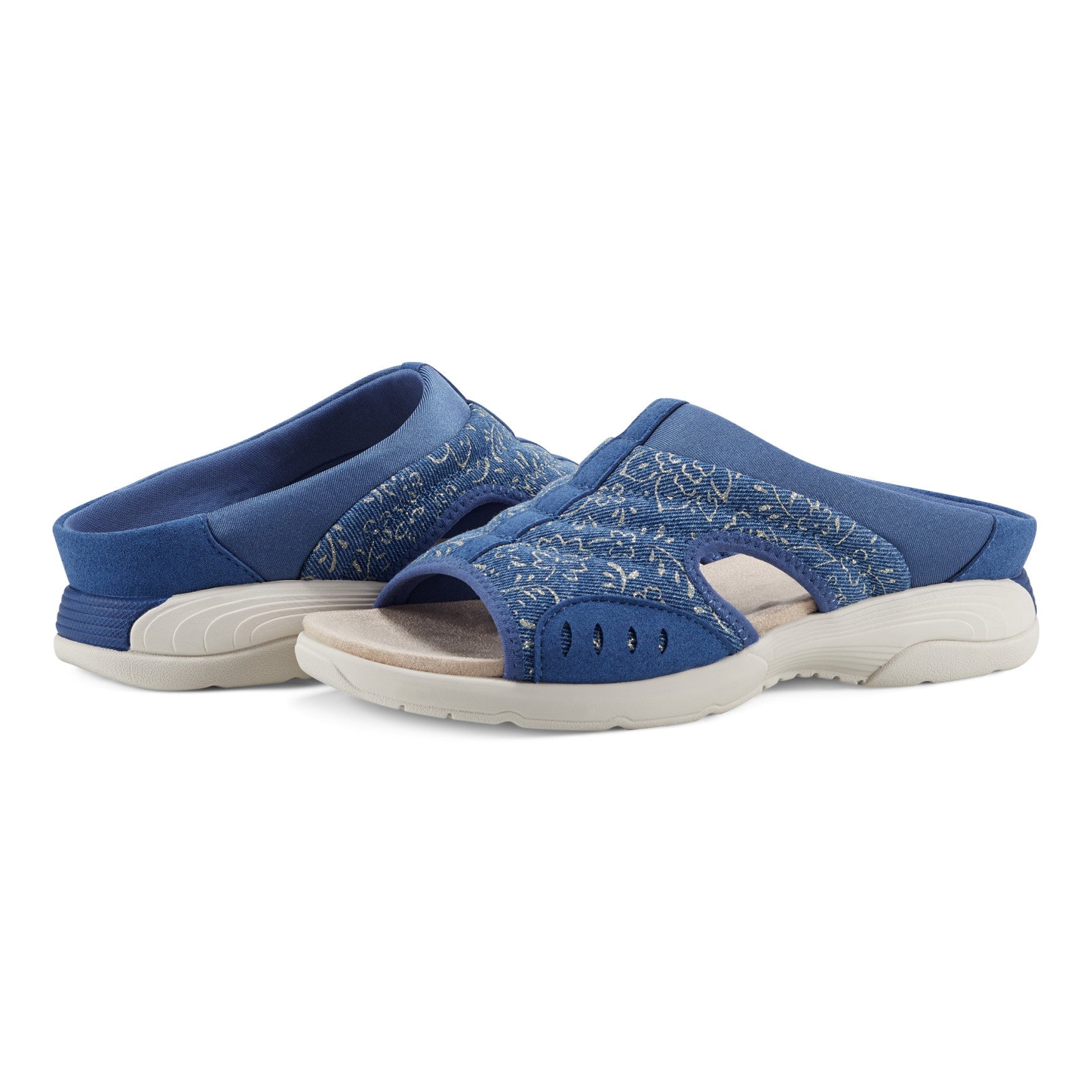 Easy Spirit Traciee Slip On Sandals - Denim and Gold Floral