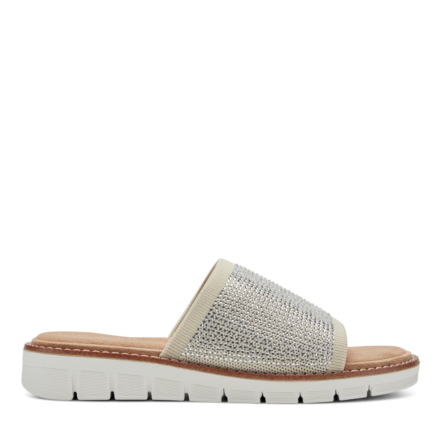 Easy Spirit Jill Crystal Embellished Sandals - Ivory Knit/Crystal