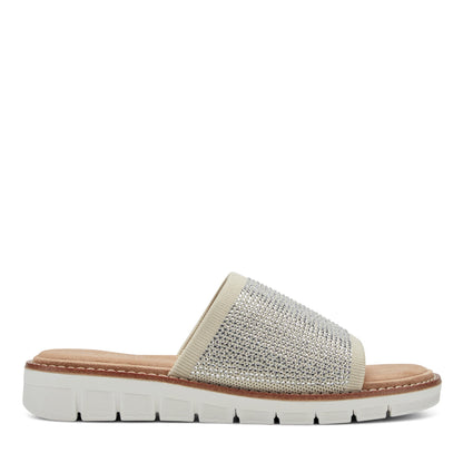 Easy Spirit Jill Crystal Embellished Sandals - Ivory Knit/Crystal