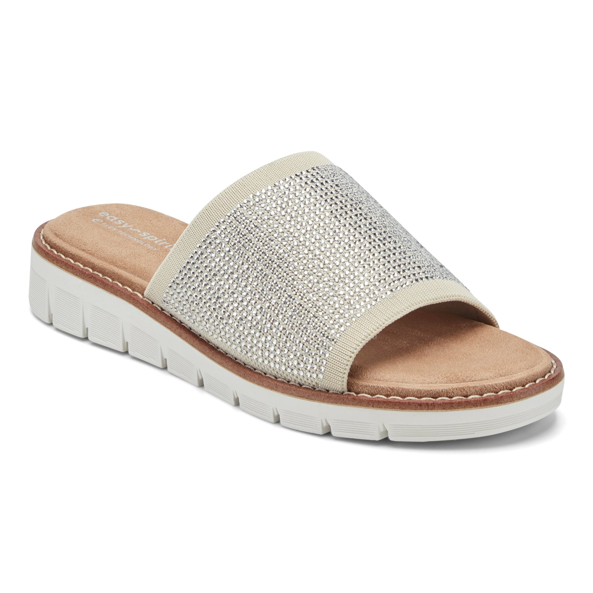 Easy Spirit Jill Crystal Embellished Sandals - Ivory Knit/Crystal