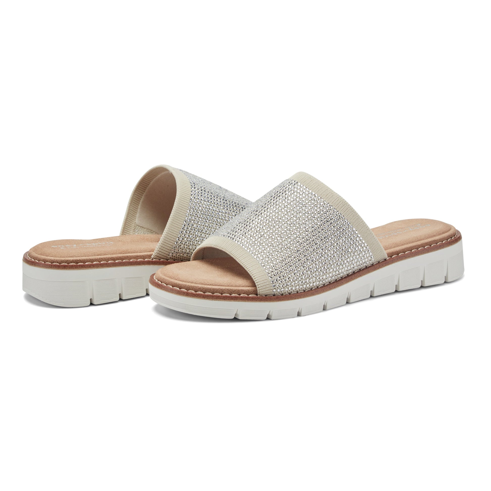 Easy Spirit Jill Crystal Embellished Sandals - Ivory Knit/Crystal