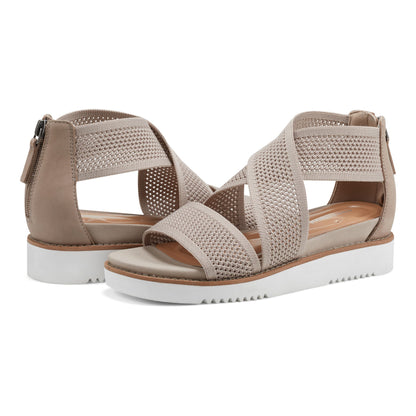 Easy Spirit Wander Flat Sandals - Taupe Knit