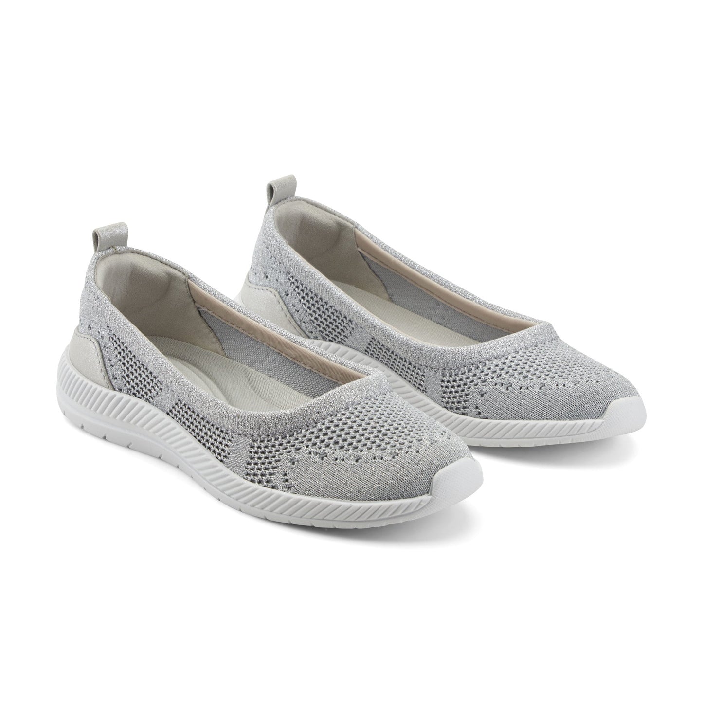 Easy Spirit Glitz Walking Shoes - Silver Knit