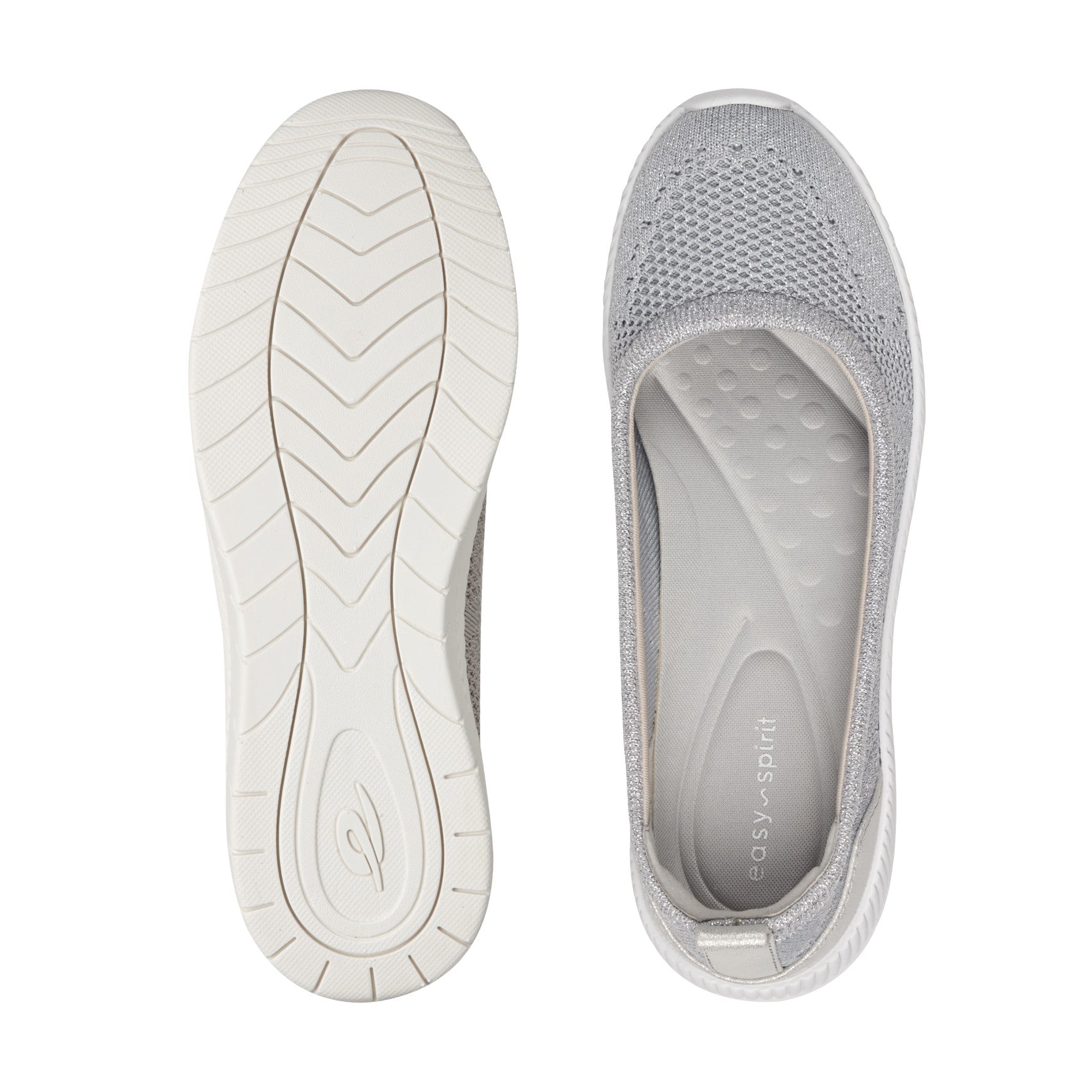 Easy Spirit Glitz Walking Shoes - Silver Knit