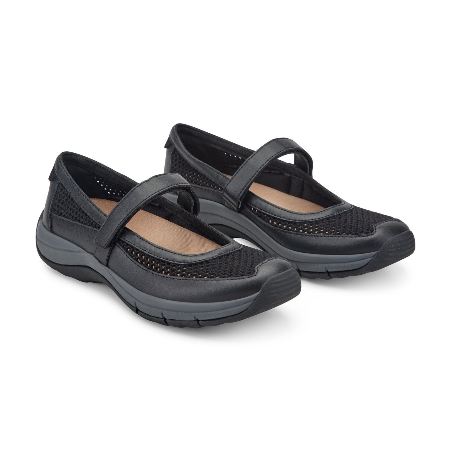 Easy Spirit Briana Mary Jane Walking Shoes - Black Mesh