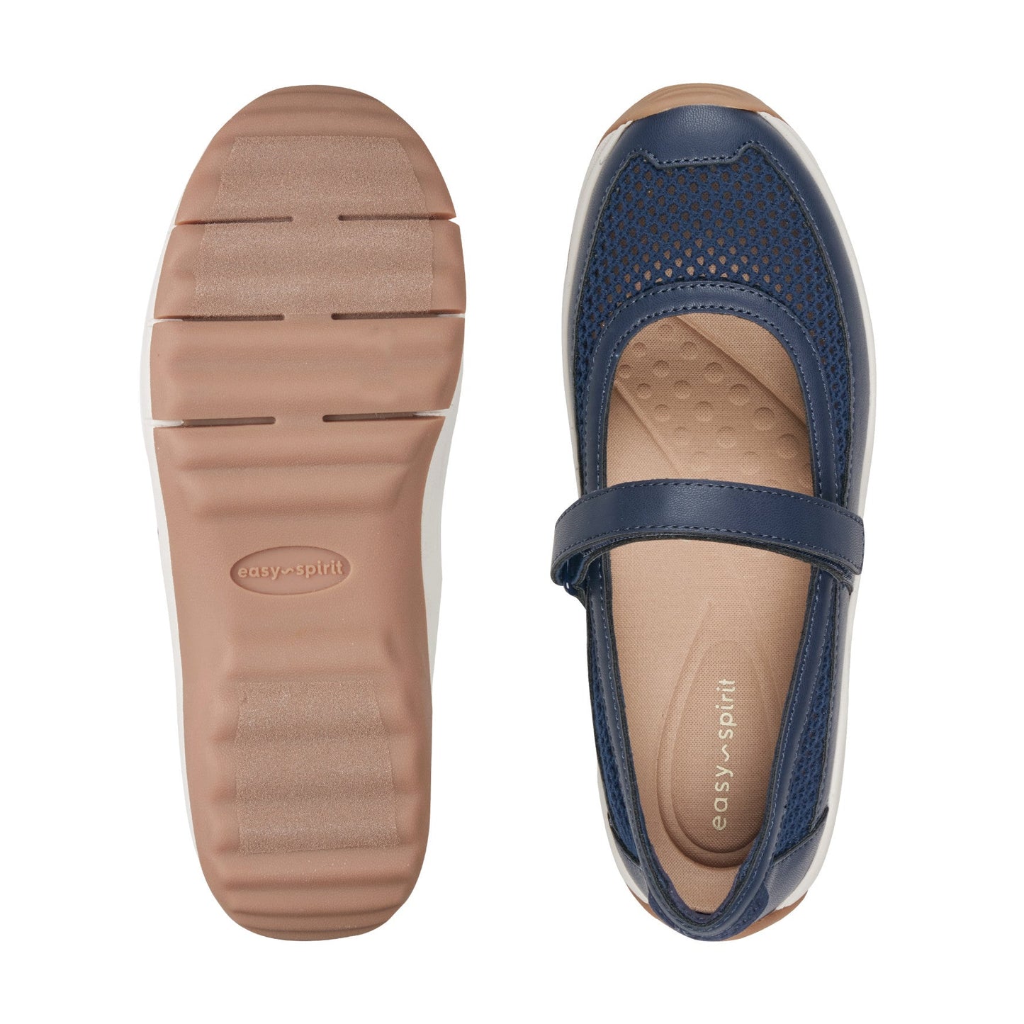 Easy Spirit Briana Mary Jane Walking Shoes - Navy Mesh